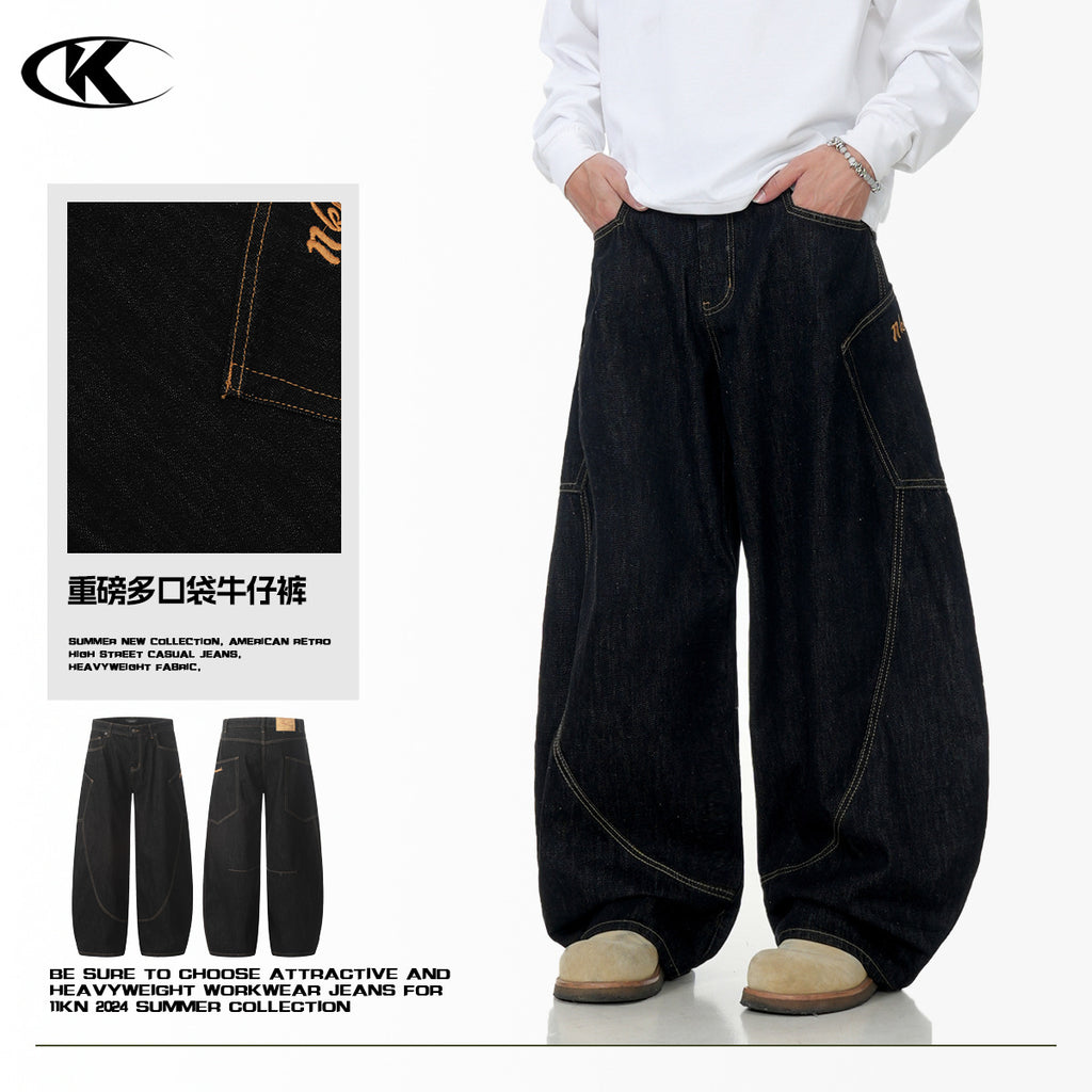 11KN High Street Large Pocket Letter Embroidered Jeans