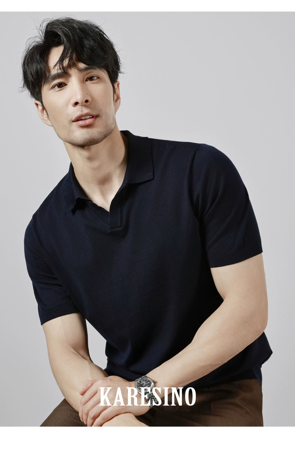 KARESINO Casual Lapel Knitted Polo Shirt