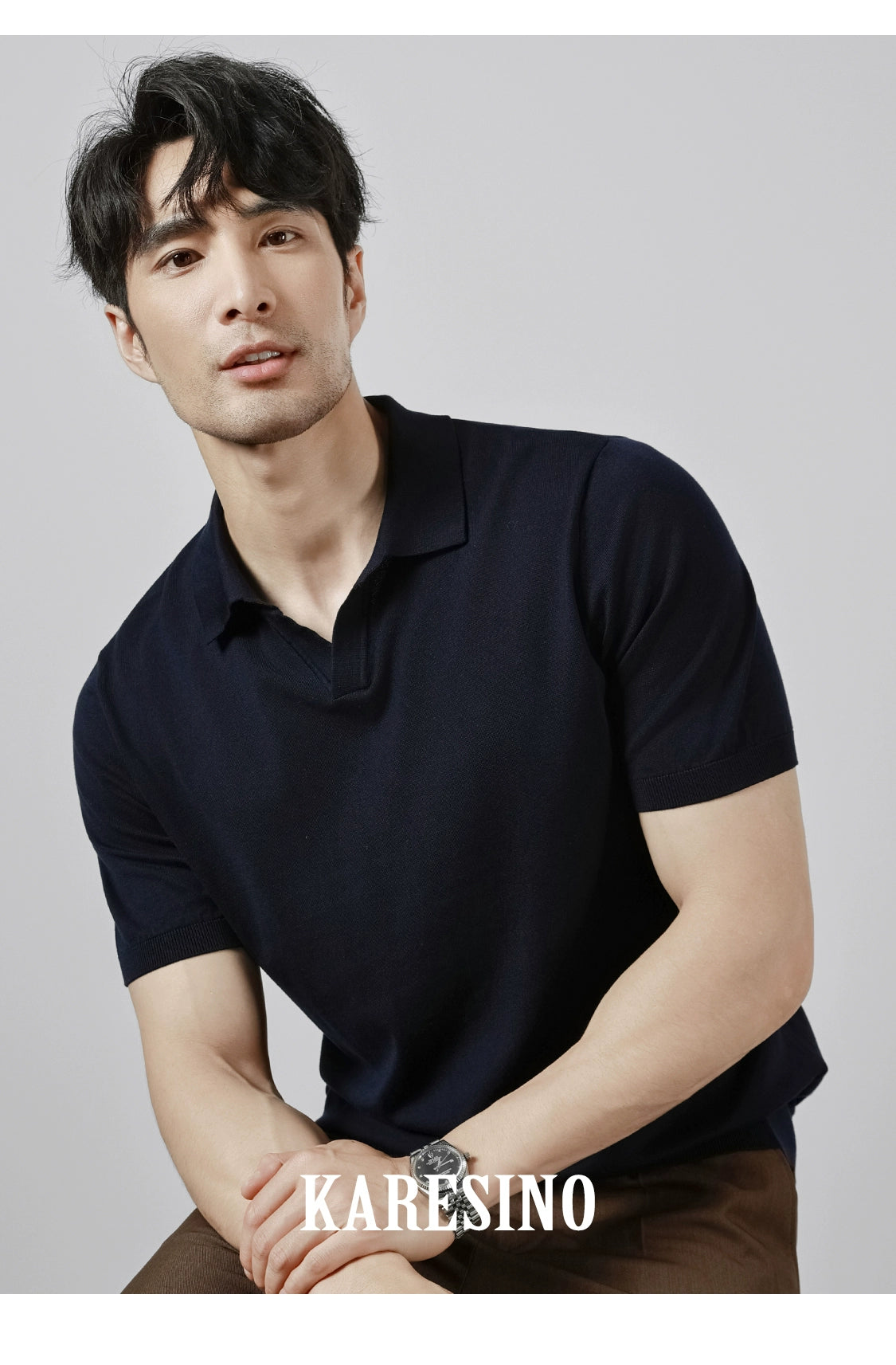 KARESINO Casual Lapel Knitted Polo Shirt