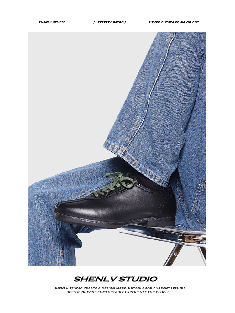 SHENLV STUDIO Japanese Retro Leather Casual Training Leather Shoes