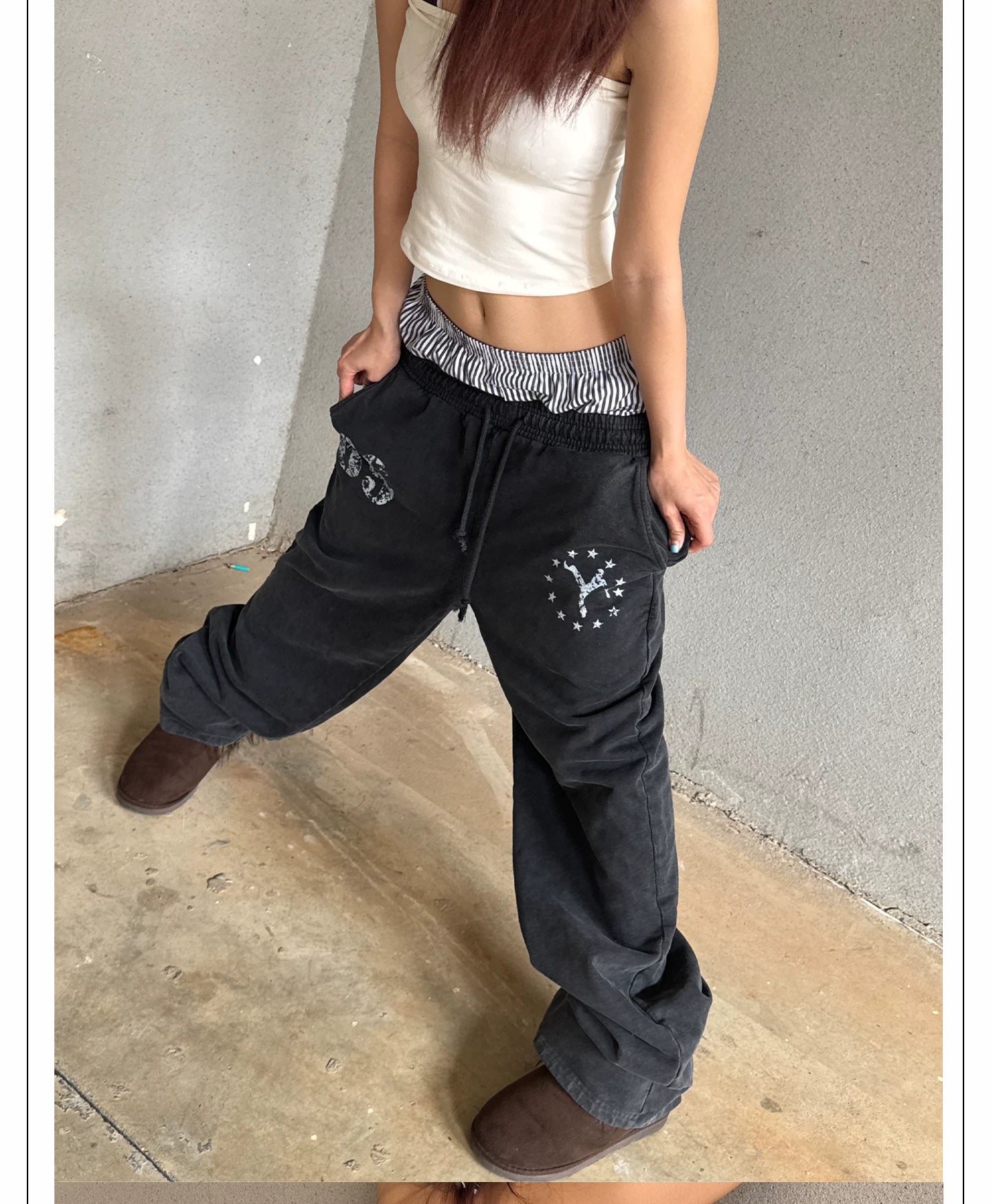 YBSSTREETMARKET Stitched Double Waist Casual Sweatpants