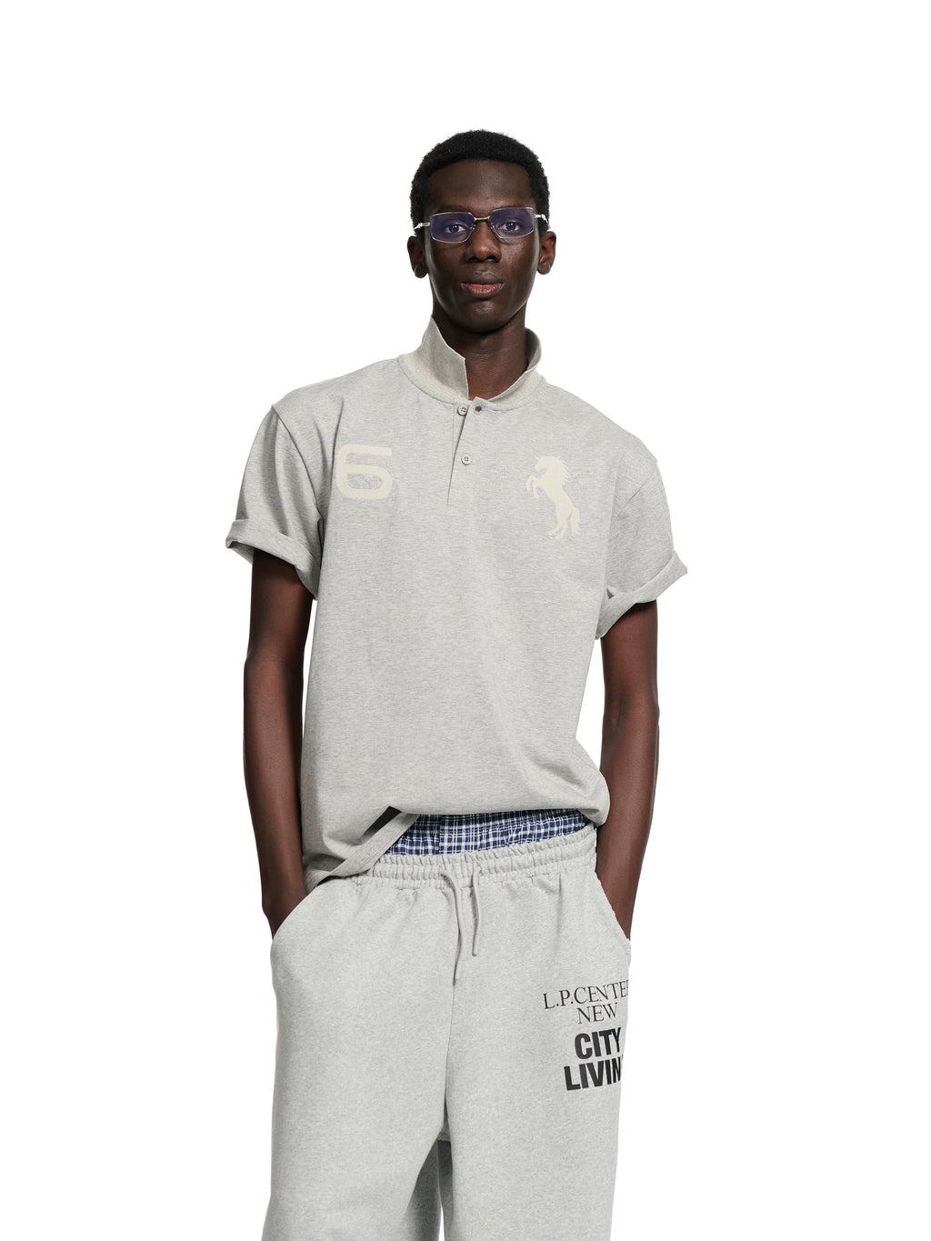 Loopsoon Chest Double Embroidered Casual Lapel Tee