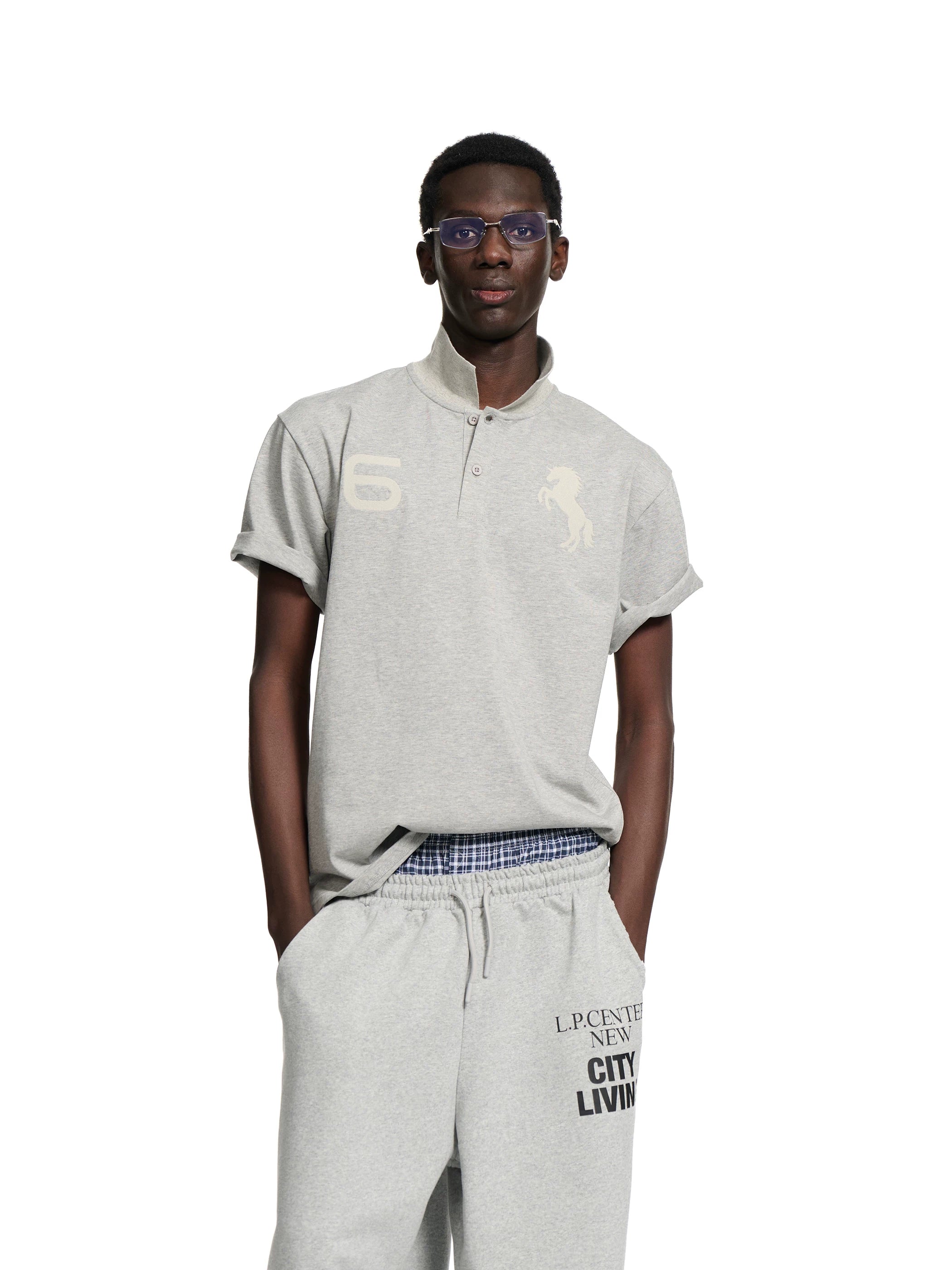 Loopsoon Chest Double Embroidered Casual Lapel Tee