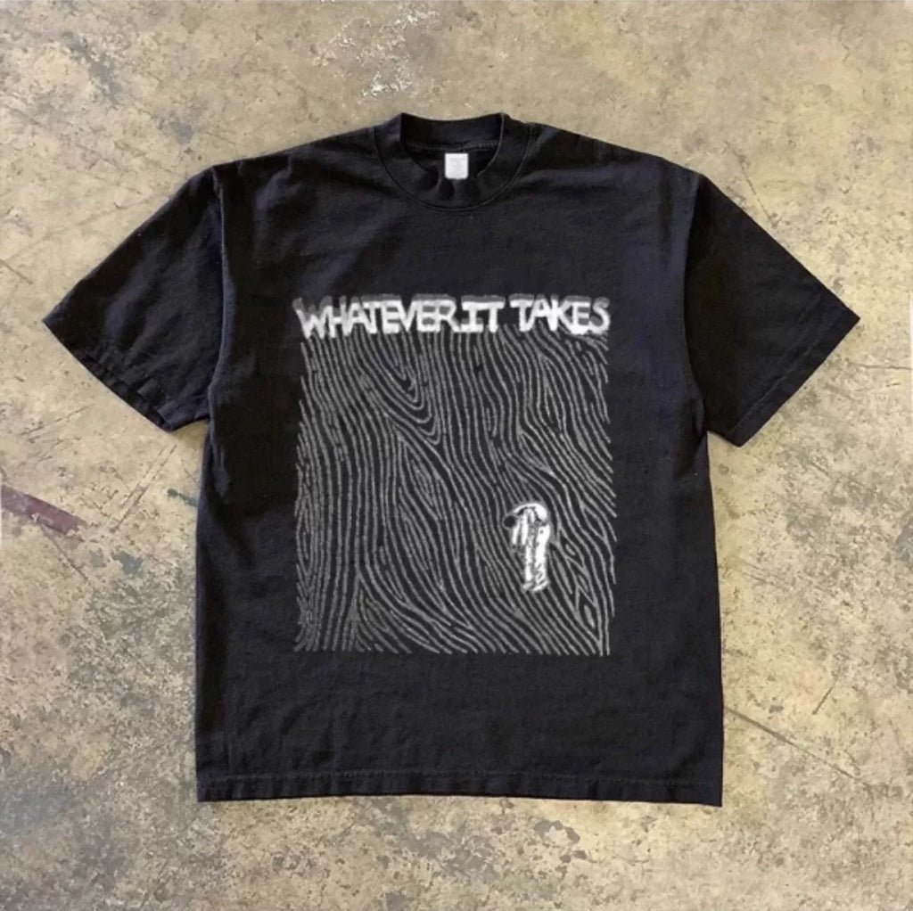 UPUPXIA Ribs Vintage Letter Print Loose Tee
