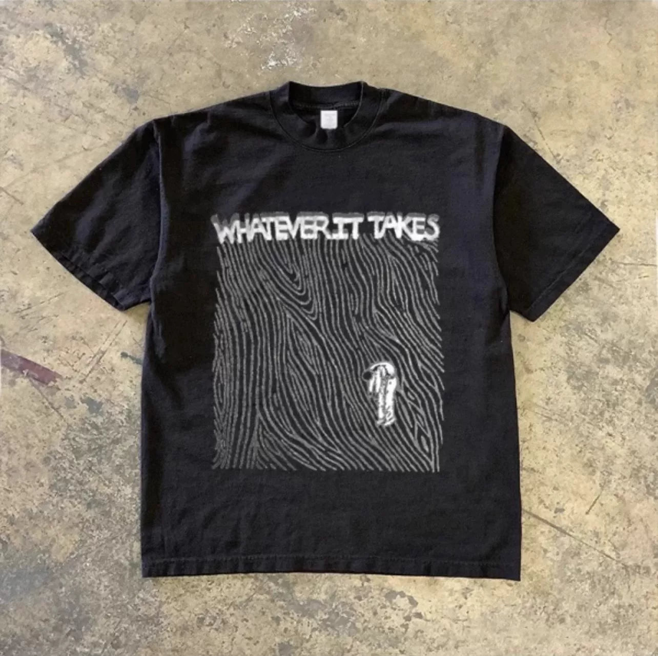 UPUPXIA Ribs Vintage Letter Print Loose Tee