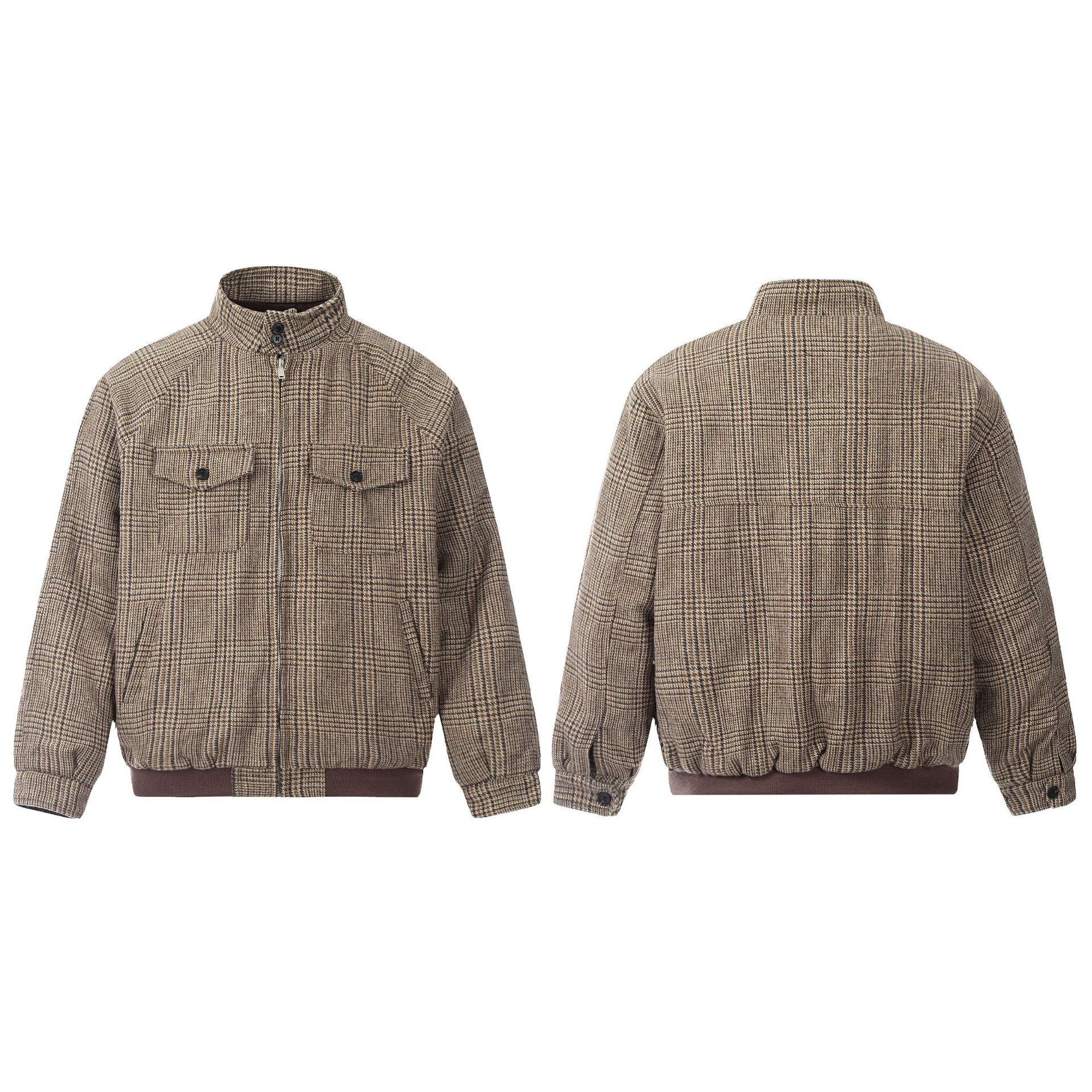 11KN Vintage Plaid Short Wide Zip Jacket