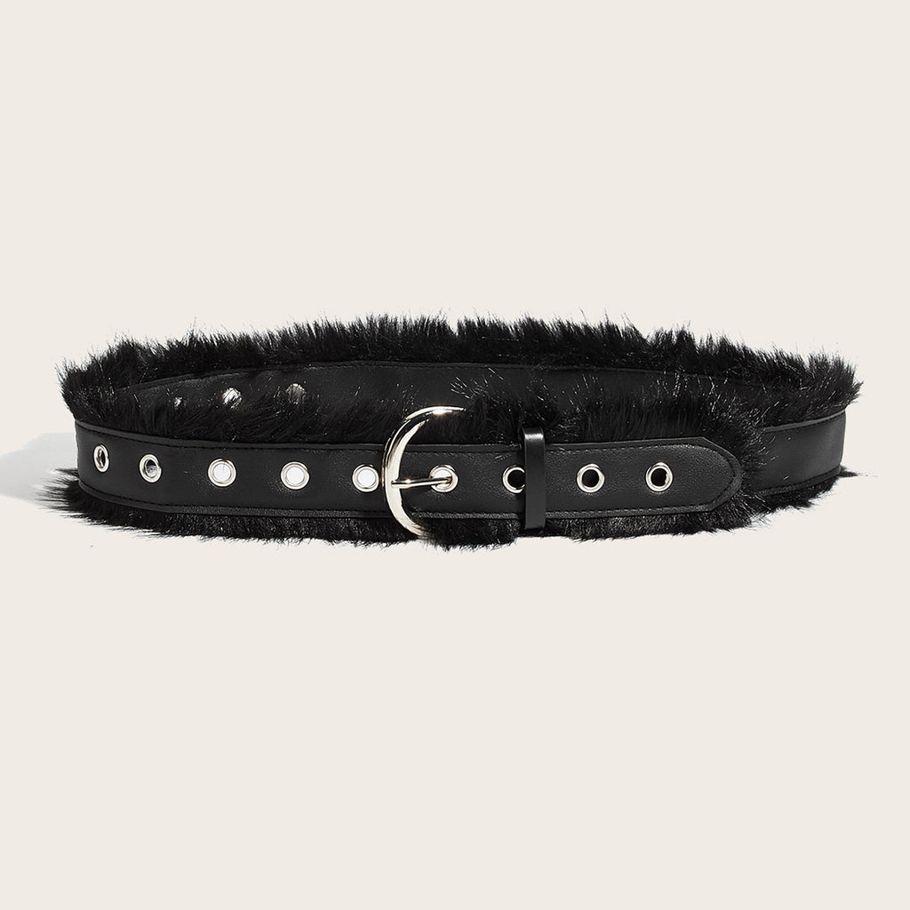 Intertek Babes Wide Faux Fur Fluffy Waist Seal Belt
