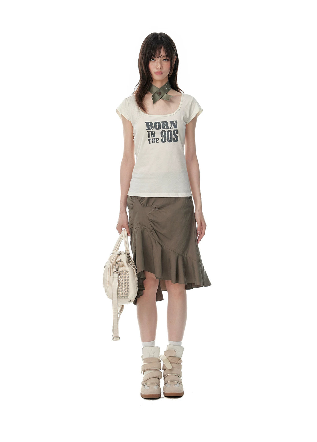 JIKOO Rivet Asymmetrical Pendulum Skirt