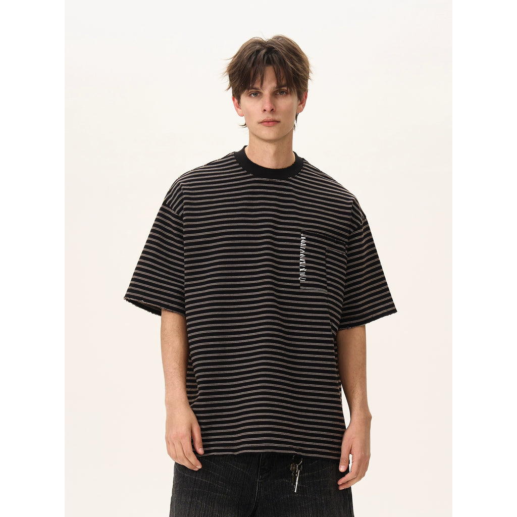 BTSG [380G heavy oversize] hand-stitched striped Tee