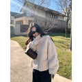 Pusumede Lapel Short Temperament Loose Fluffy Coat