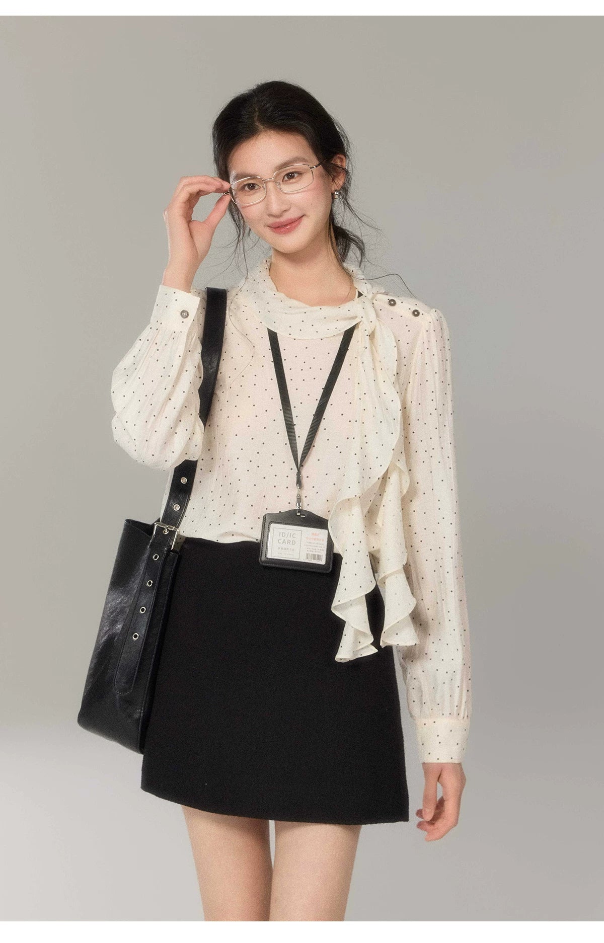 TYANG Polka Dot Fungus Edge Loose Streamer Shirt