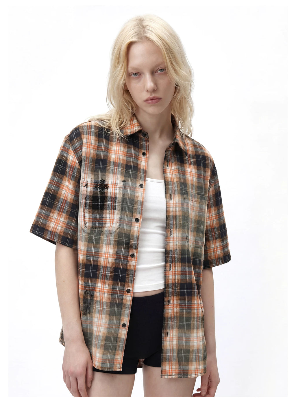 Remedy Vintage Loose Checked Short Sleeve Shirt