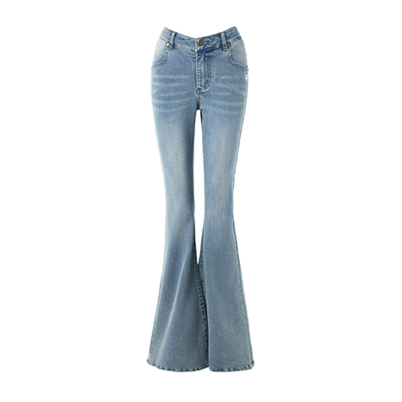 ABMY V Waist Slightly Stretched and Thin Denim Flared Pants