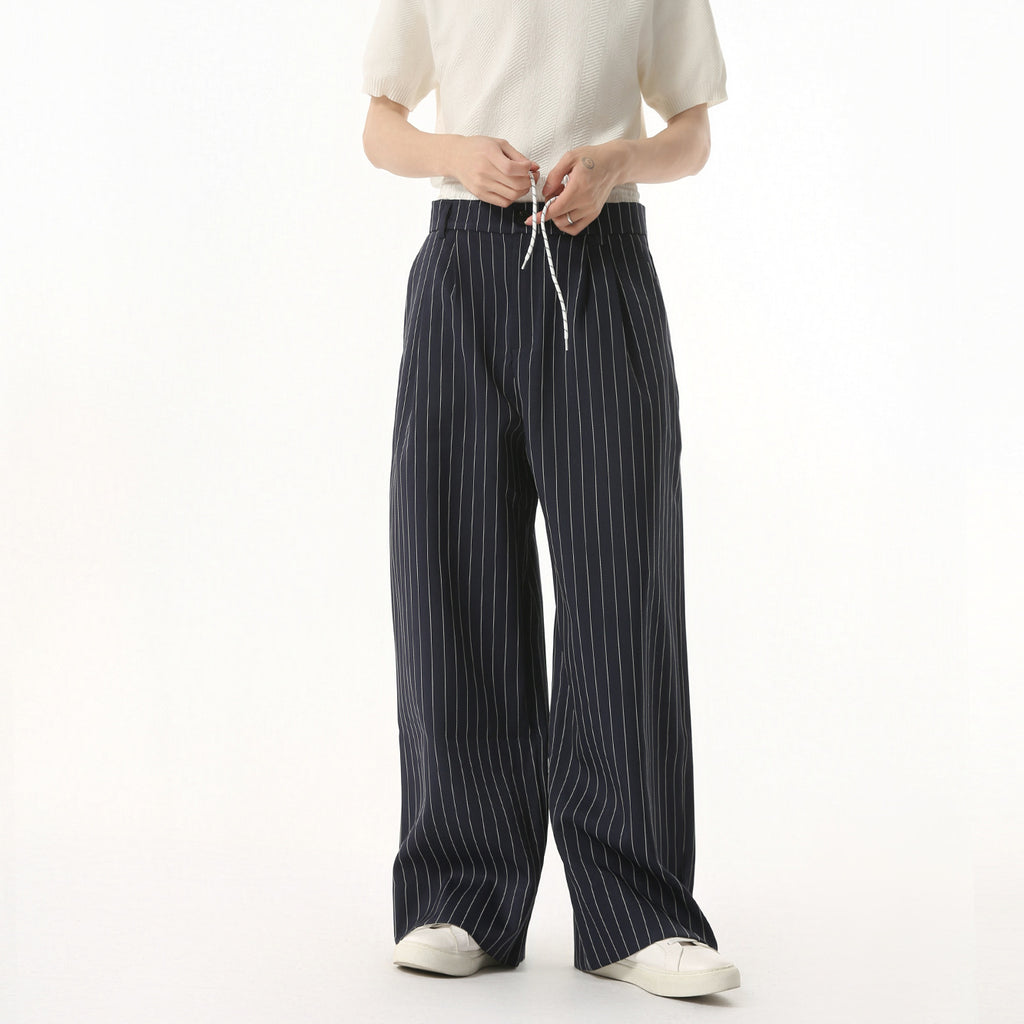 MTLCLOTHES Vintage Stitched Fake Two-piece Striped Trousers