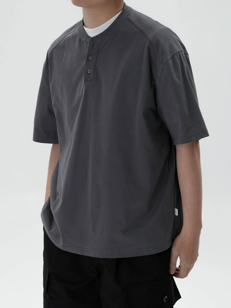 AWT Simple Casual Henry Collar Loose Tee