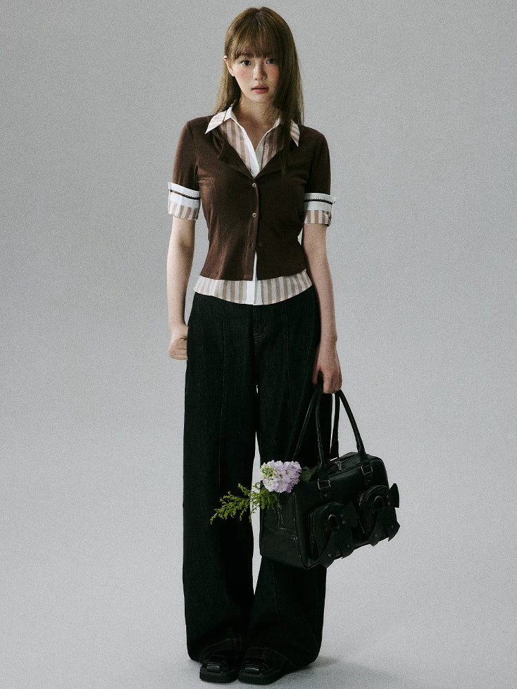 LOST FOREST Fake Two Pieces Stacked Through Waist and Thin Tee