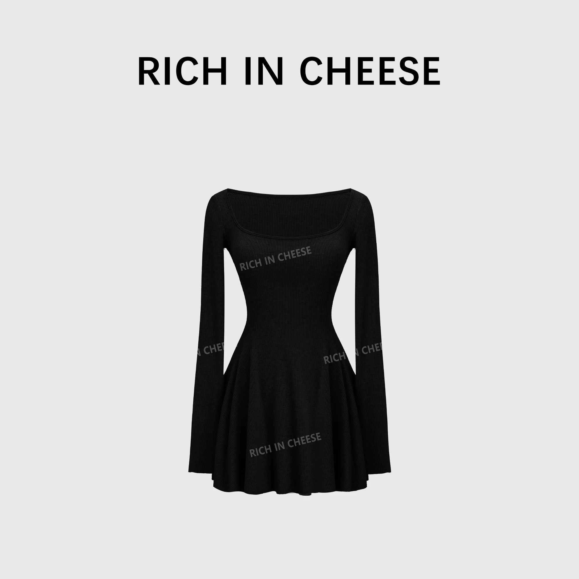 RICH IN CHEESE Knitted Waist Slim Dress