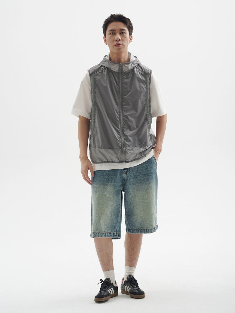 BUTTBILL Washed and Old Casual Commuter Denim Five-point Shorts