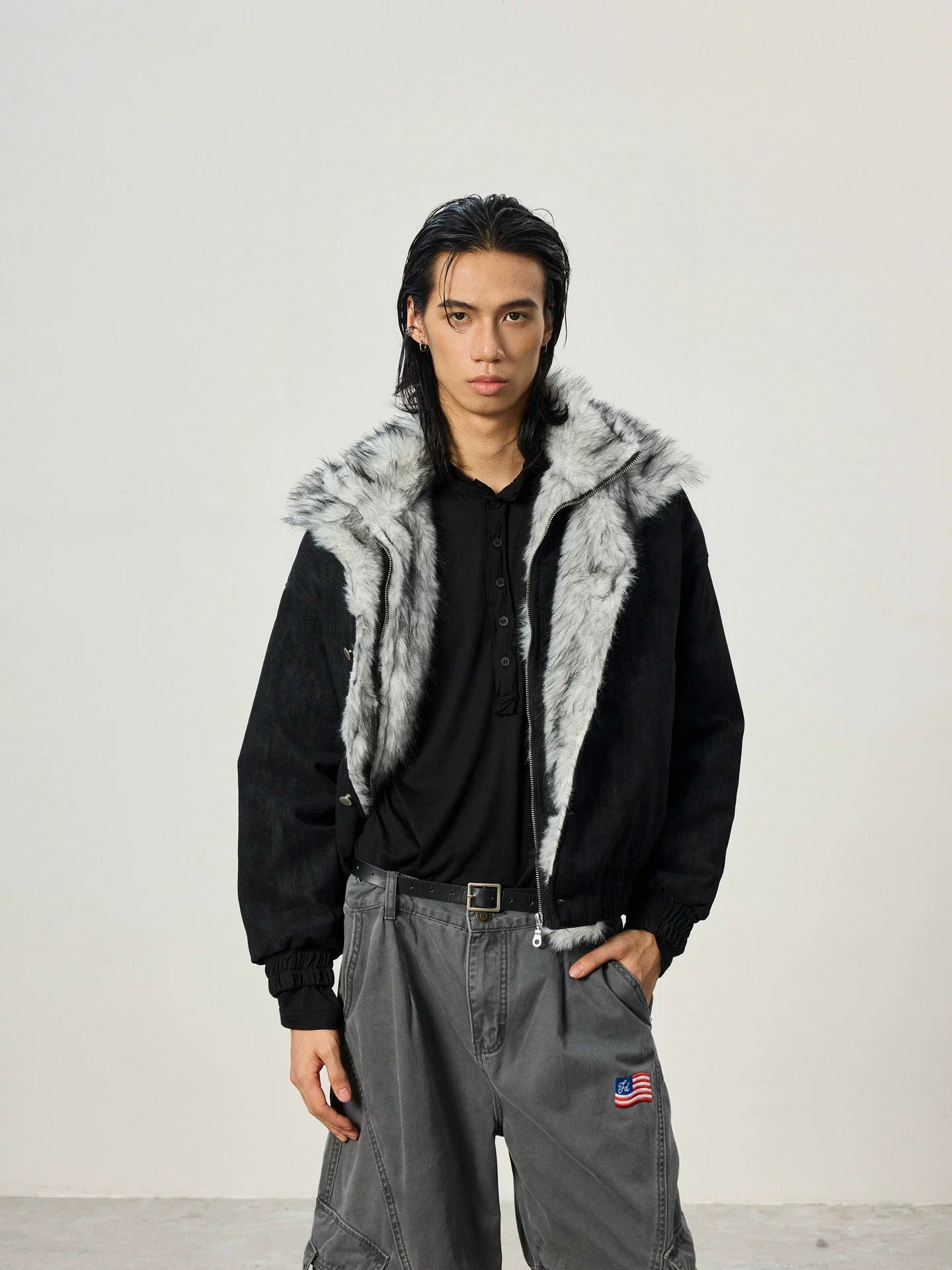 BTSG Short and Wide Double-layer Plush Stand-up Collar Pie Overcomes Cotton