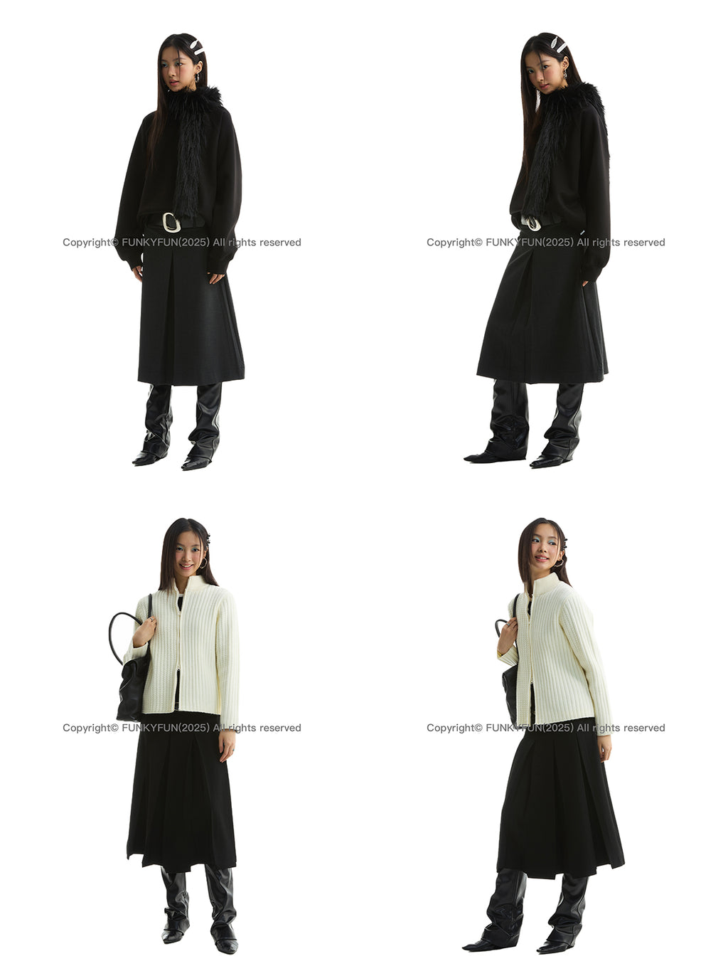 FUNKYFUN Two Wear Irregular Pleated Suit Skirts