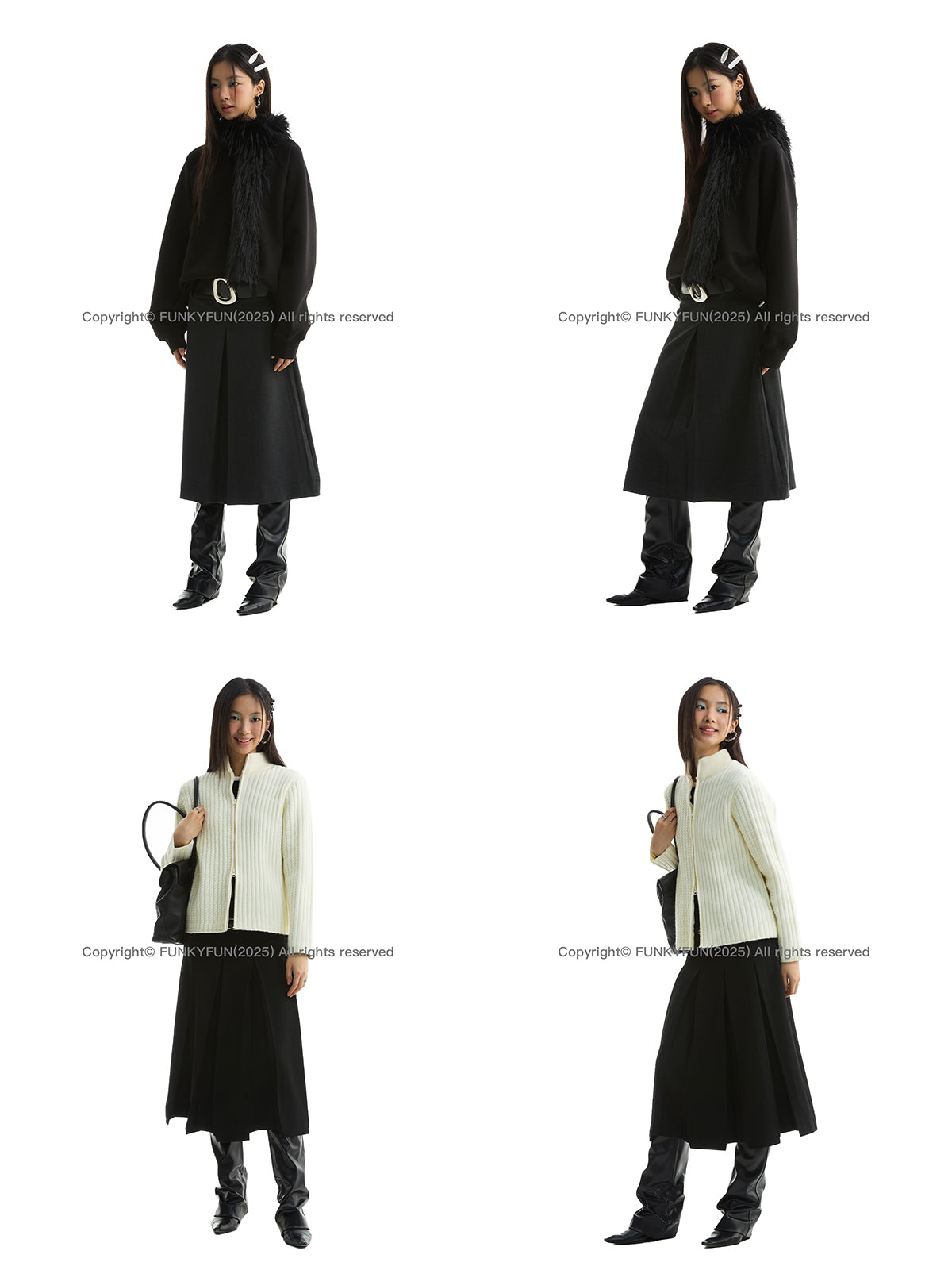 FUNKYFUN Two Wear Irregular Pleated Suit Skirts