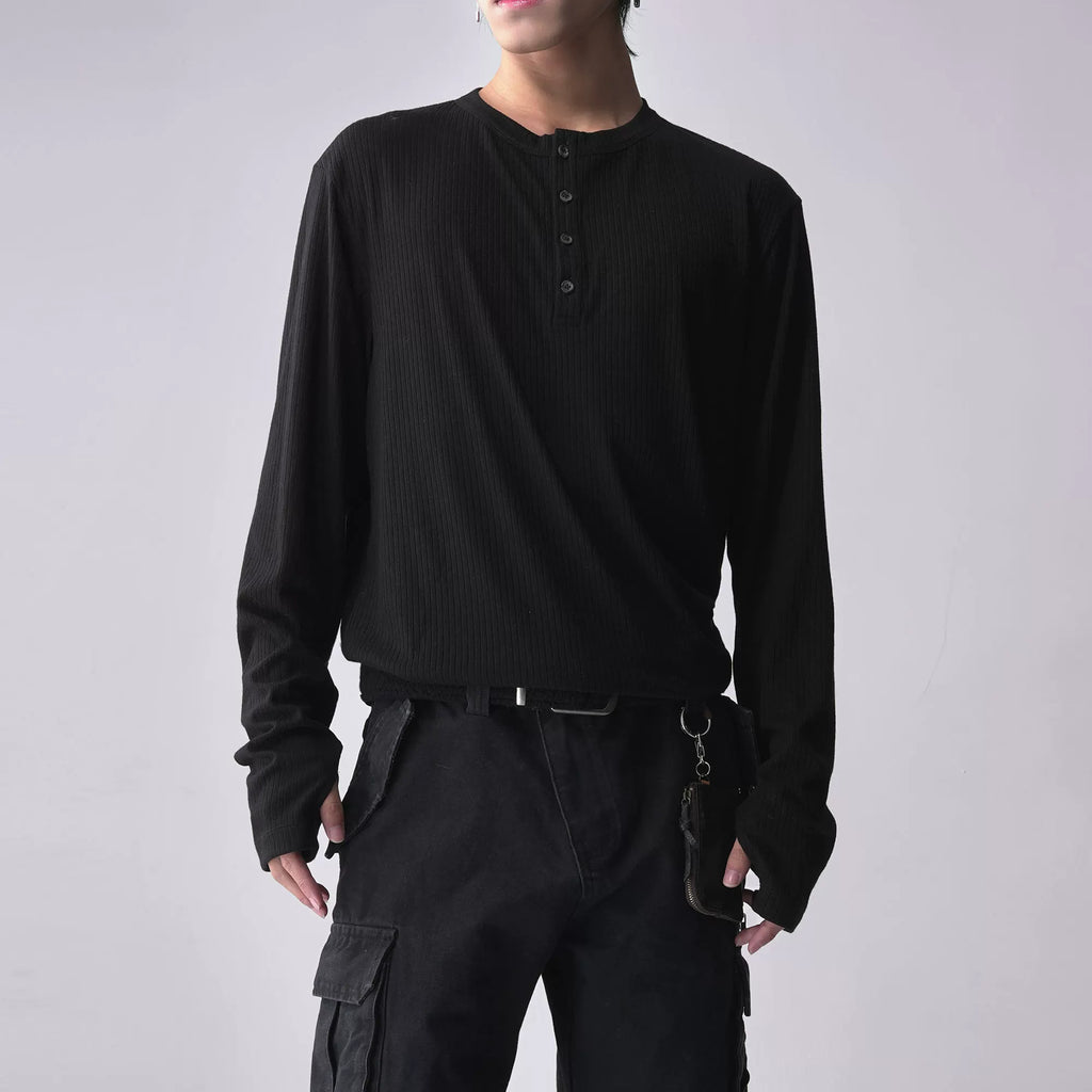 SOUTHFISH Casual Henry Neck Stretch Long Sleeve