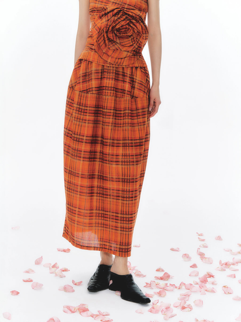 YEDM Retro Plaid Three-dimensional Rose Tube Top Set