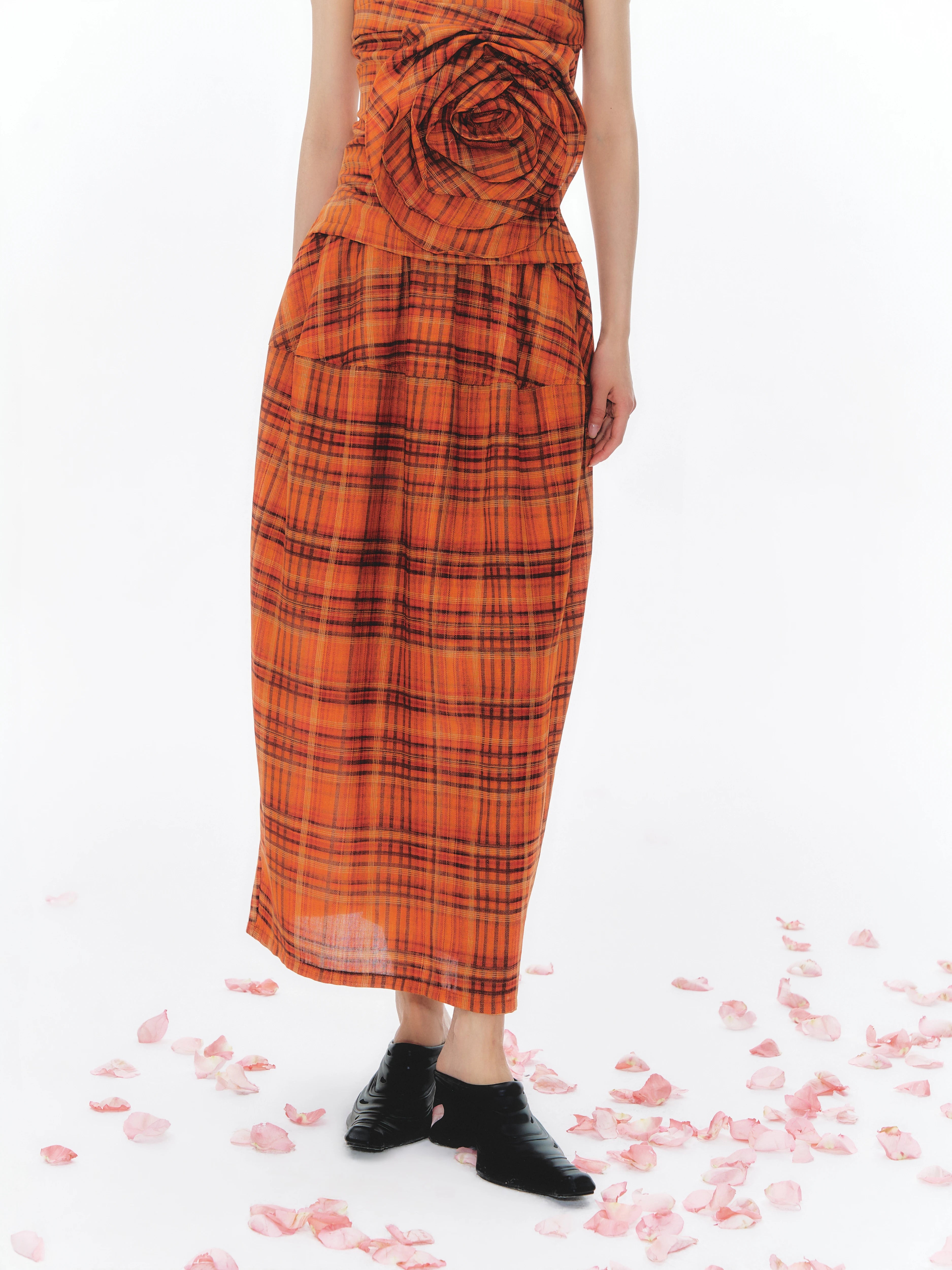 YEDM Retro Plaid Three-dimensional Rose Tube Top Set