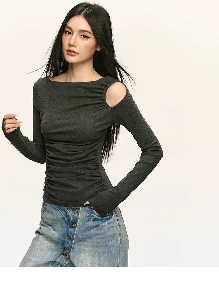Anna Aneae Hollow Shoulders Waist Thin Long Sleeves