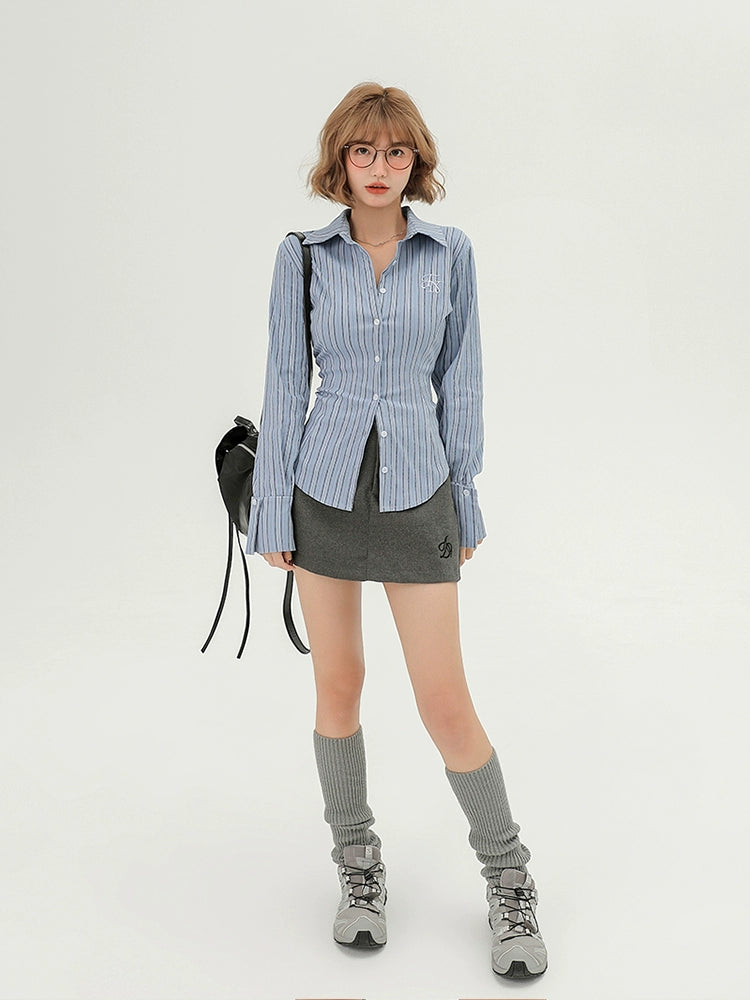 Girlyhalo College Striped Slim-Fit Shirt