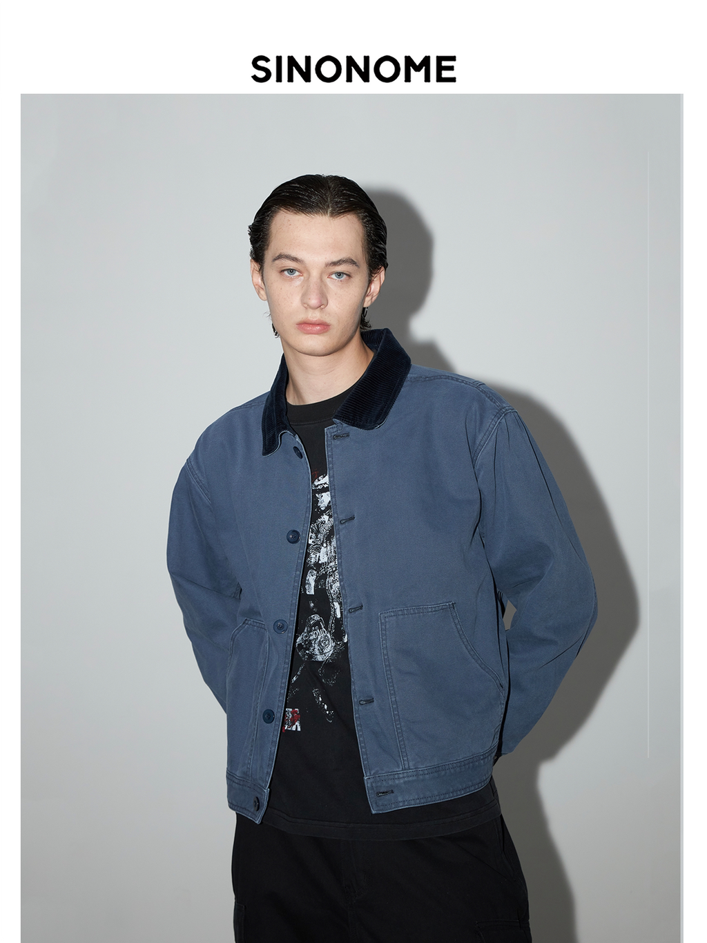 SINONOME cotton washed old corduroy French work short wide jacket cleanfit