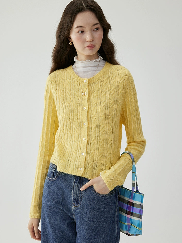 VOOE Crew Neck Twist Lazy Knitted Sweater Cardigan