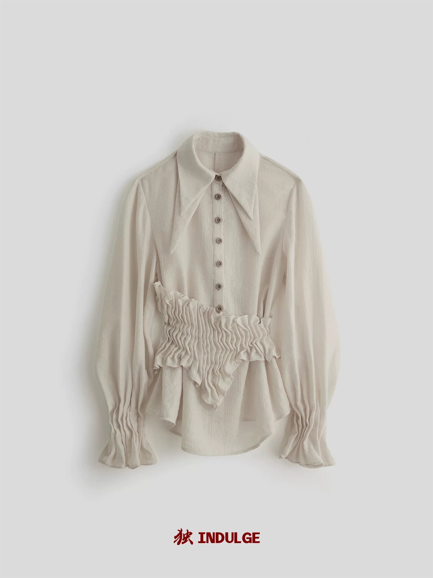 INDULGE Irregular Pleated Sleeve Shirt Long Sleeve