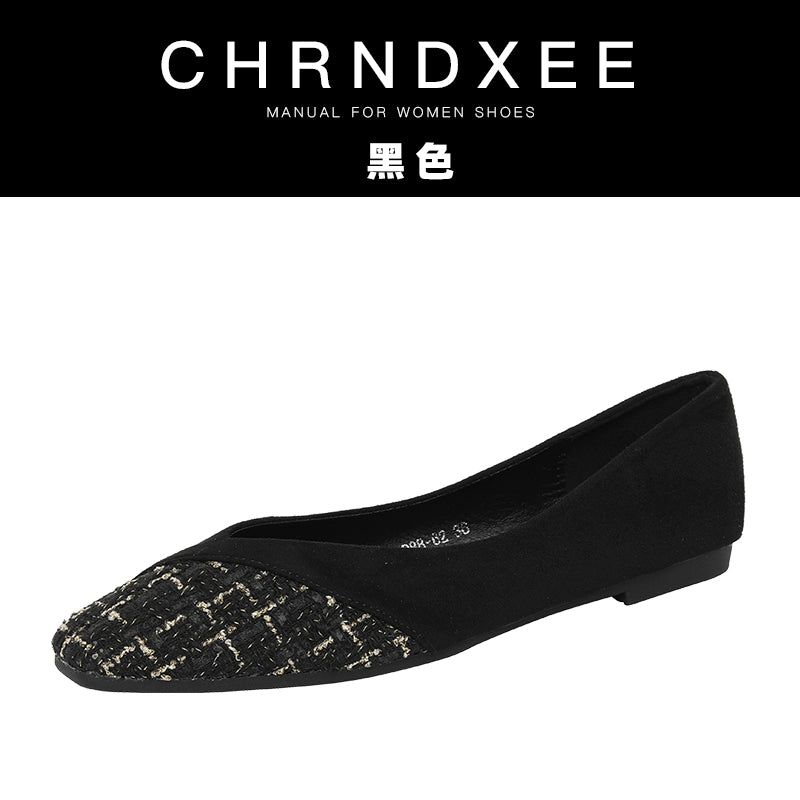 CHRNDXEE Square Head Shallow Mouth Versatile Flat Shoes