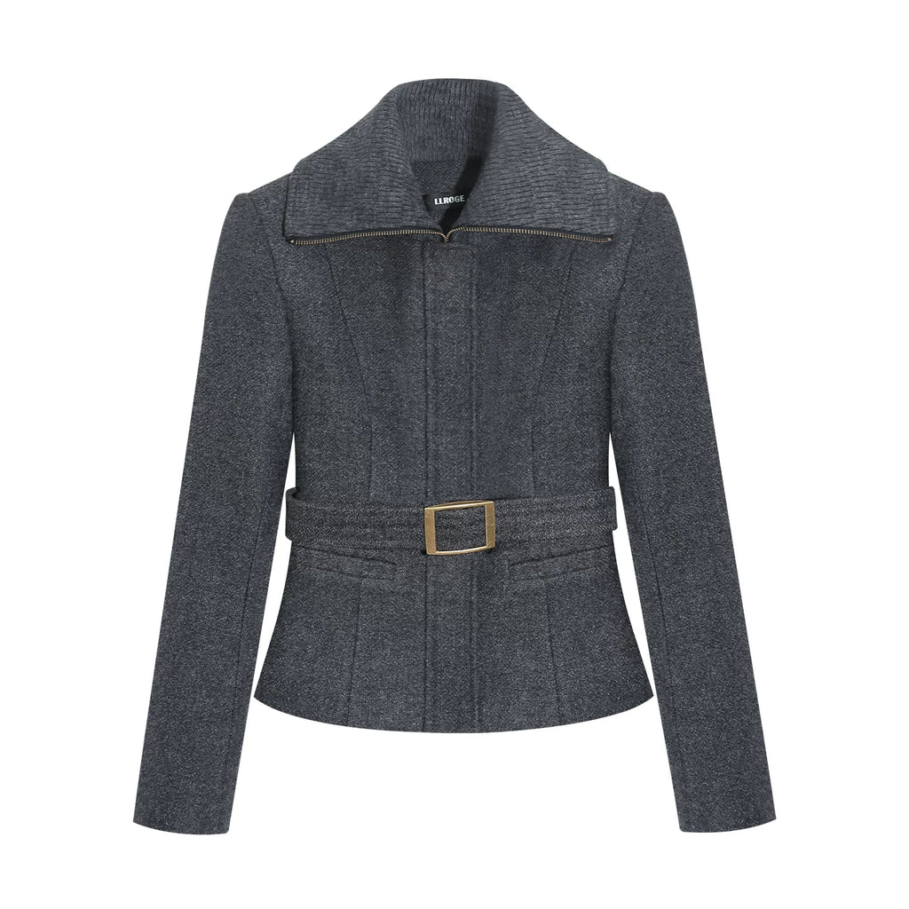 LLROGE Waist Temperament Lapel Woolen Jacket