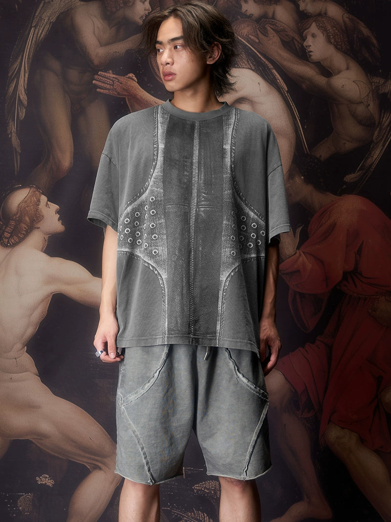 Imdelusion Cross 3D Imitation Leather Printing Tee