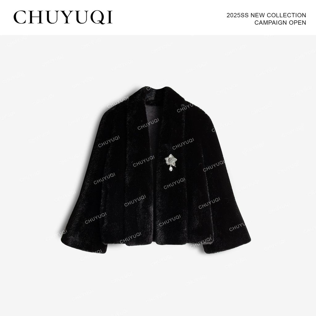 CHUYUQI Luxury Imitation Mink Fur Short Jacket