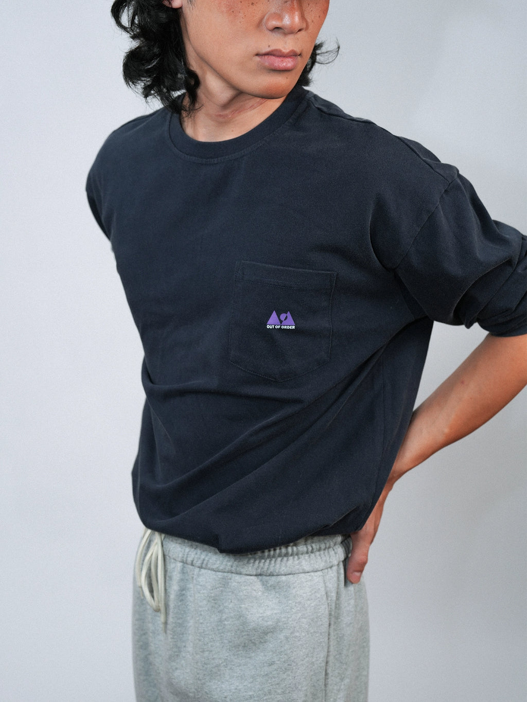 O3PARK Retro Washed Round Neck Long Sleeves