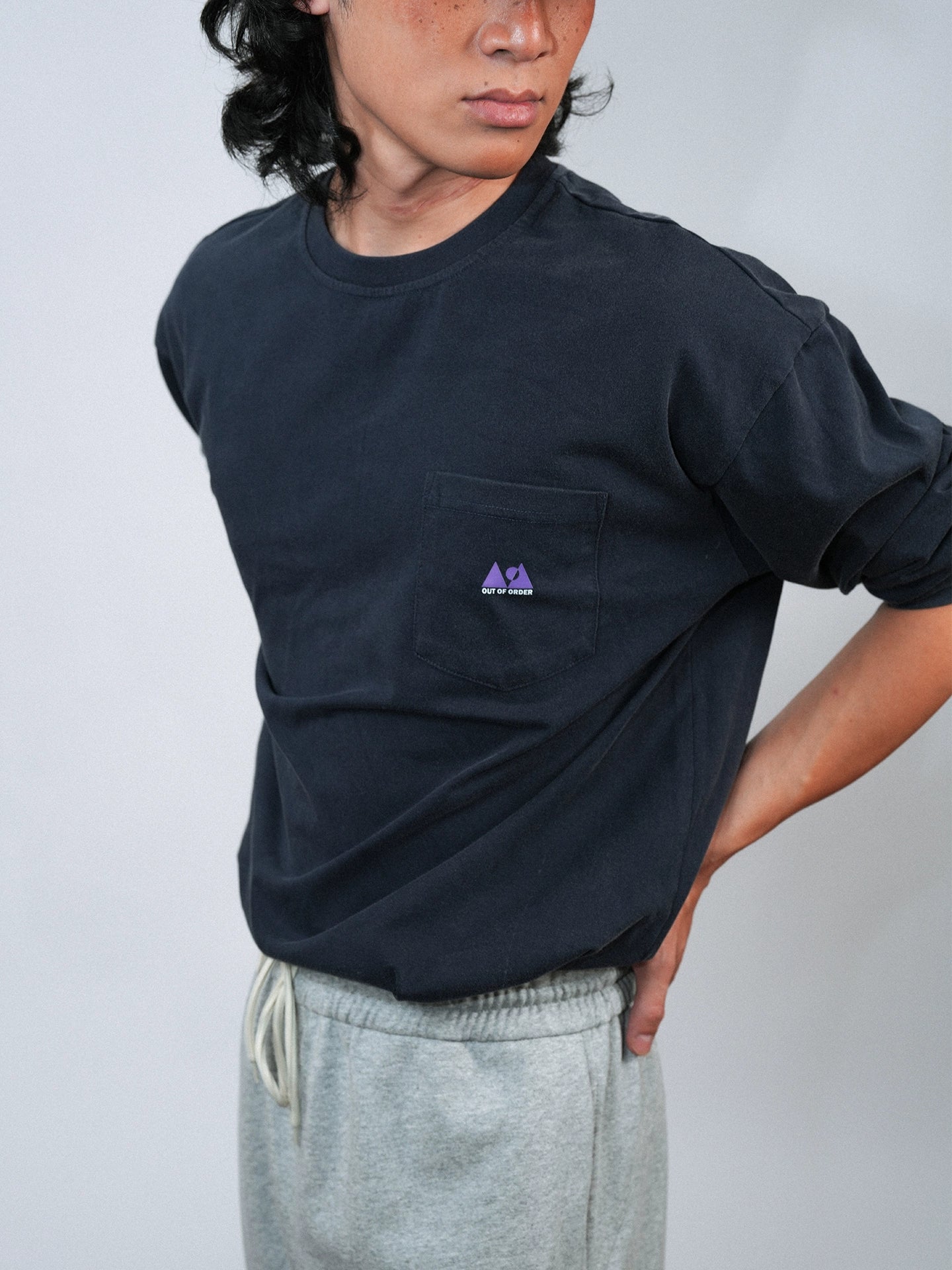 O3PARK Retro Washed Round Neck Long Sleeves