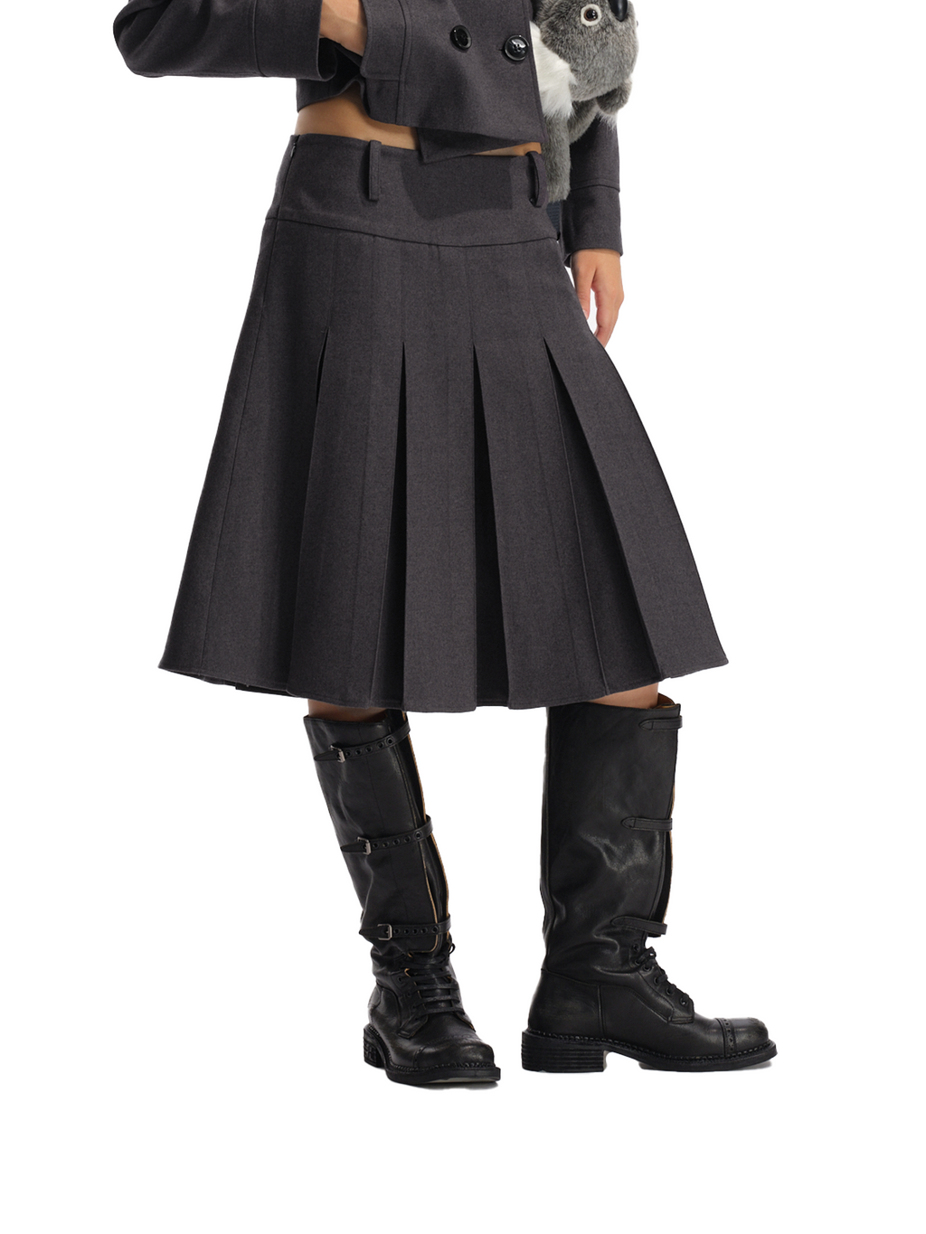 Two Little Guys Retro Double-breasted Jacket + Low-rise Suit Pleated Skirt