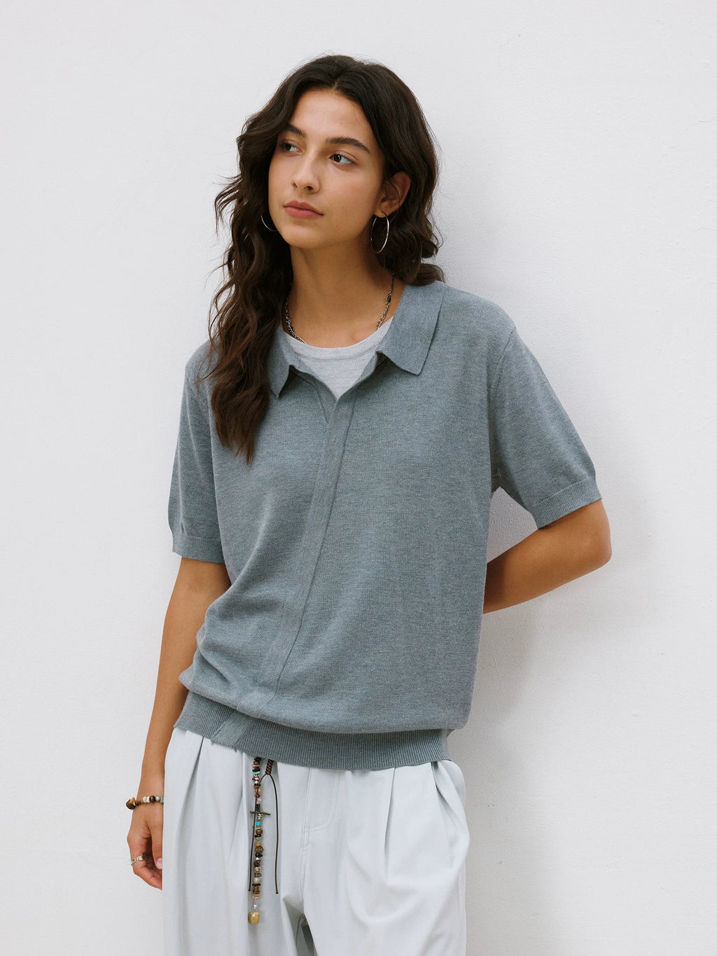 LR MADE Knitted Fake Two-piece Casual Tee