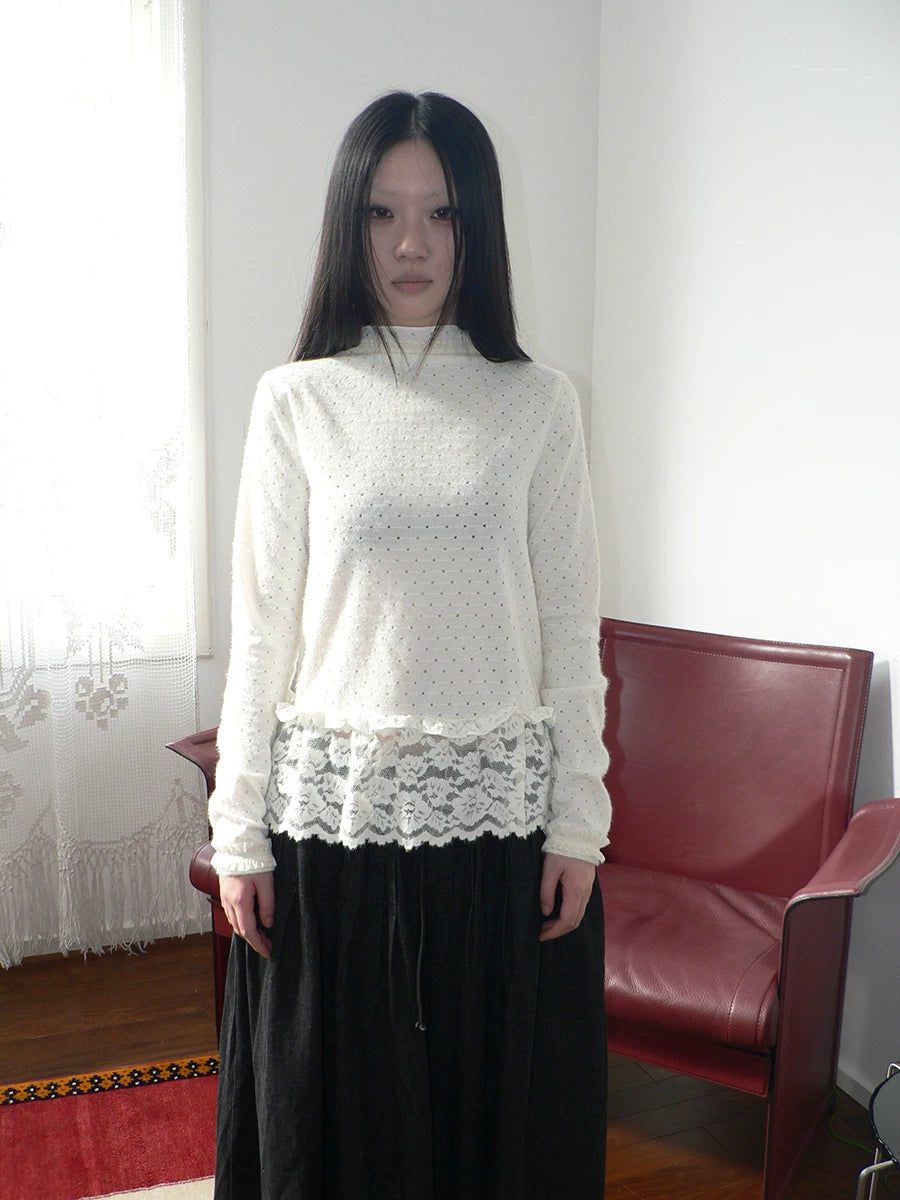 Ang: Project Lace Stitching Hollow Base Long Sleeve