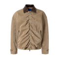 YADcrew Real Sheepskin Collar Pleated Velvet Leather Lapel Jacket