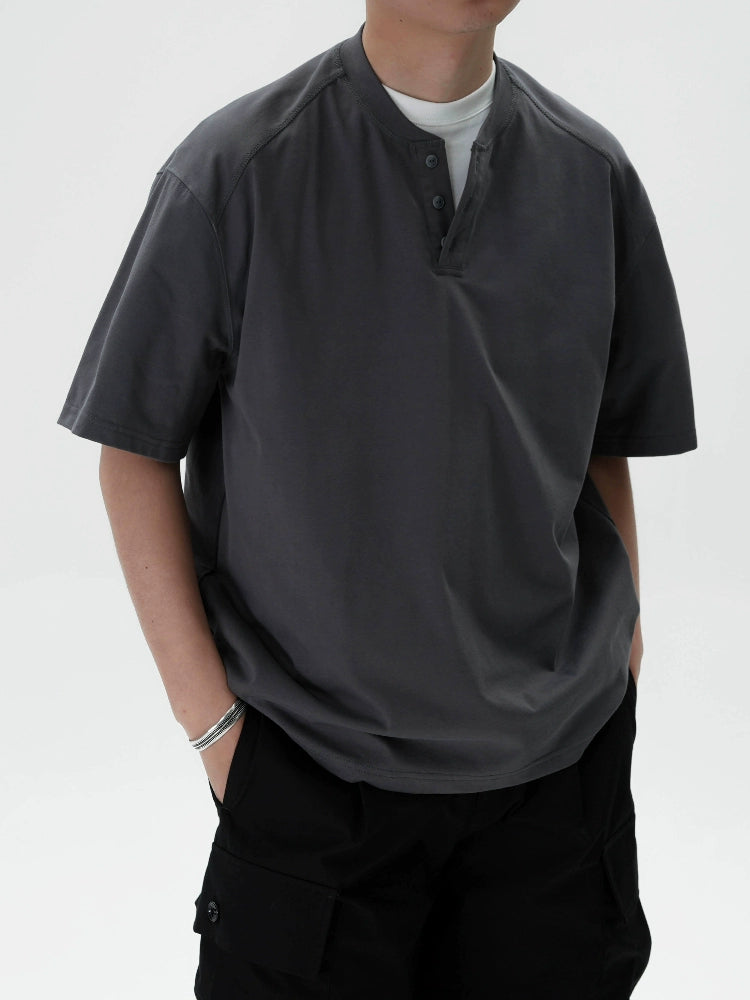 AWT Simple Casual Henry Collar Loose Tee