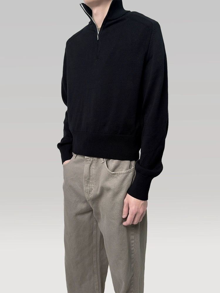 PLUS NO LOGO Half Zipper Stand-up Neck Sweater Pullover Knitted Sweater