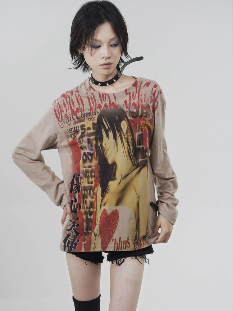 WEBBAR Y2K Sad Angel Long Sleeve T-Shirt