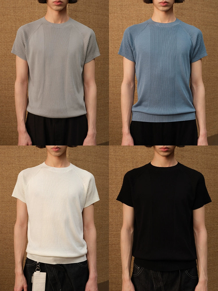 JCAESAR Pit Strip Knitted Shoulder Tee