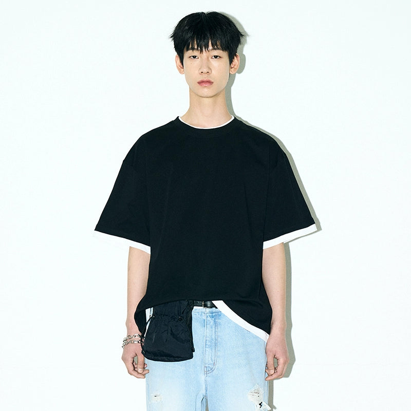 PARTIMENTO Loose Casual Short Sleeve Laminated Tee