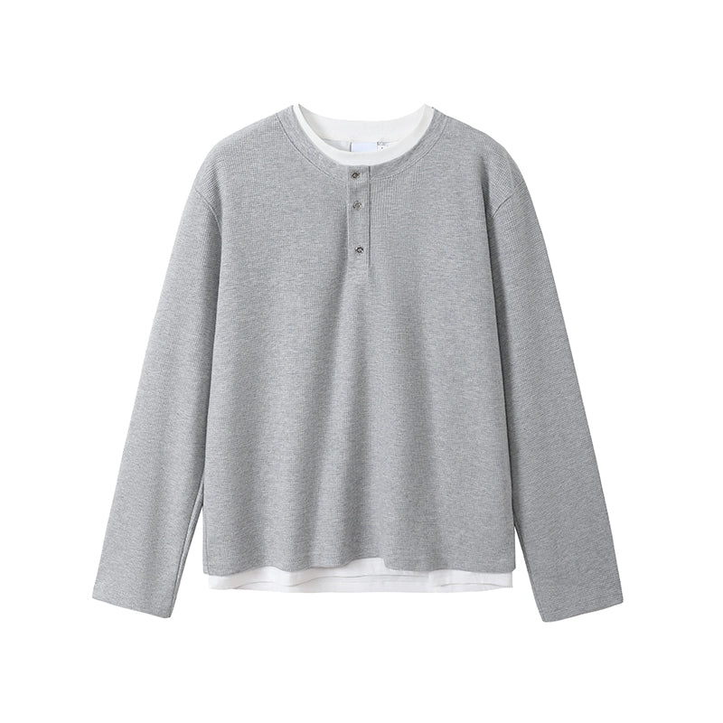 KREATE Waffle Henry Collar Fake Two Long Sleeves