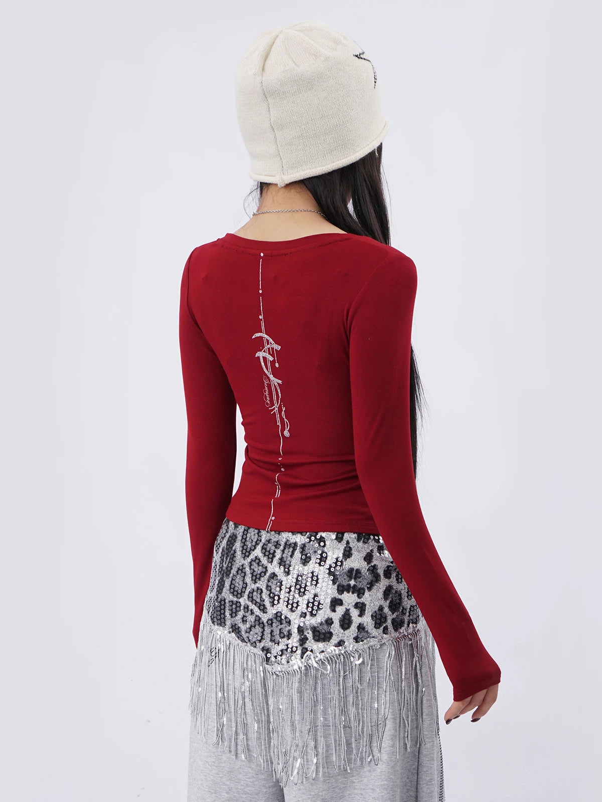 SAMUSAN Hot Diamond Letter V-Neck Slim Short Long Sleeve